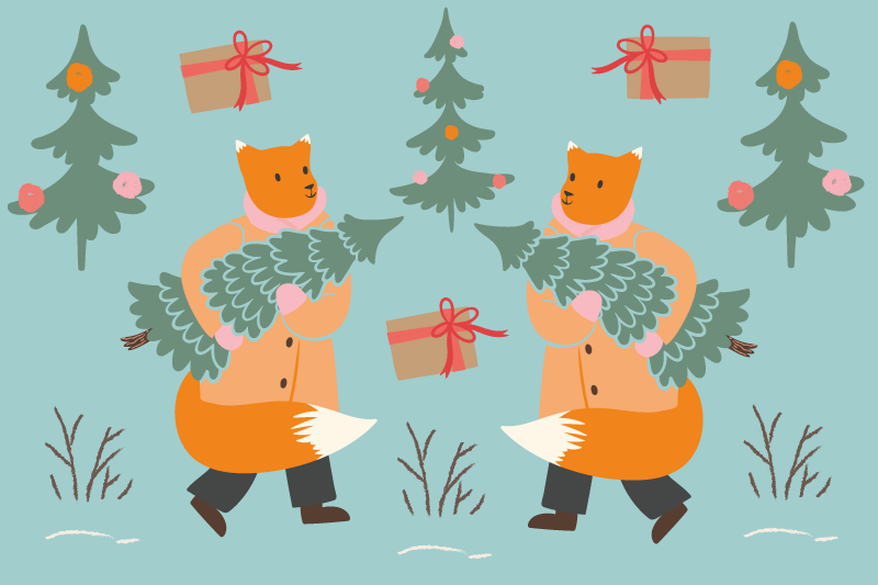 Vánoční prostírání s veselým lišákem a stromečkem - TenStickers