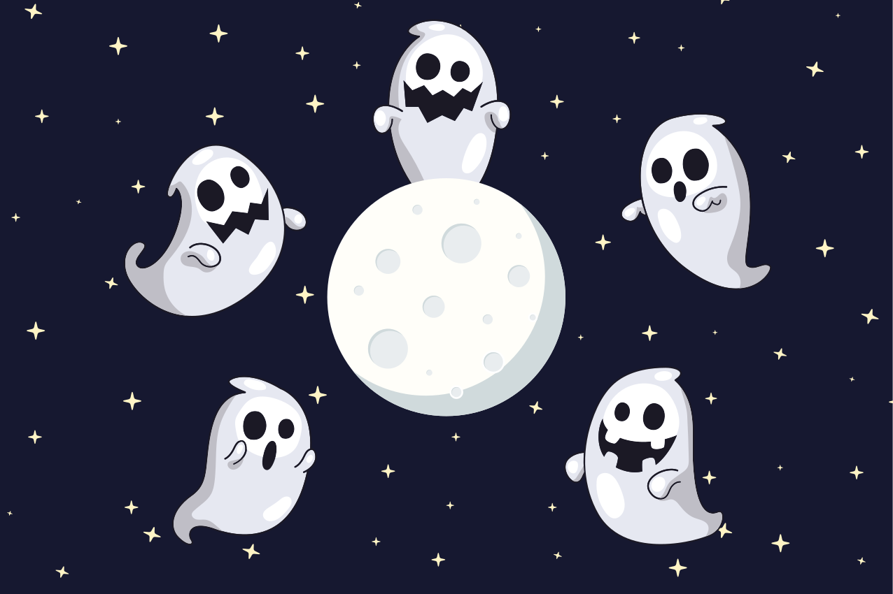 Bílé létající duchové měsíc halloween prostírání - TenStickers