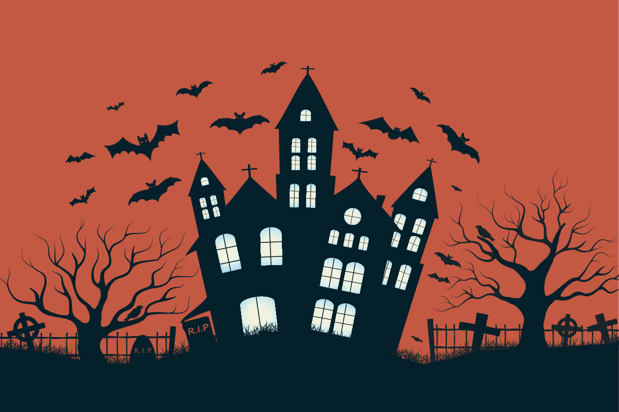 Hvězdný hrad létající netopýři halloween prostírání - TenStickers