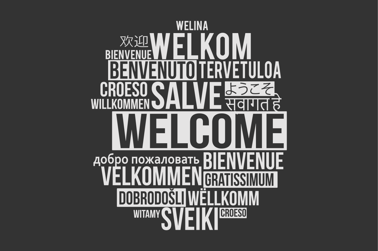 Prostírání citace vítejte v mnoha jazycích - TenStickers