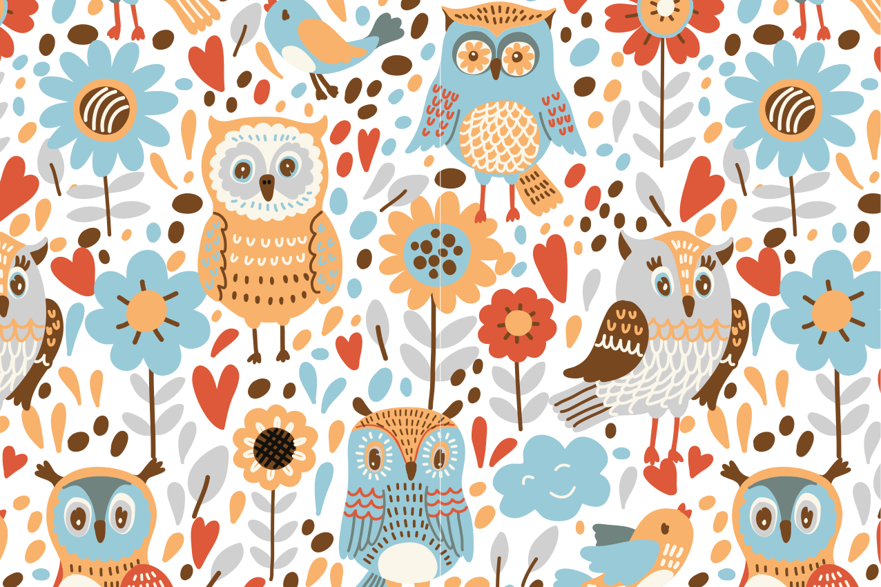 Barevné sovy s květinami dětské prostírání - TenStickers