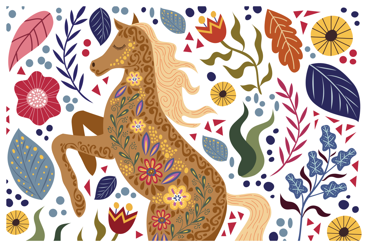 Divoký kůň folklórní ilustrace prostírání - TenStickers