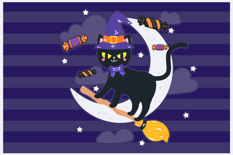 Halloweenské prostírání s kočkou na koštěti - TenStickers