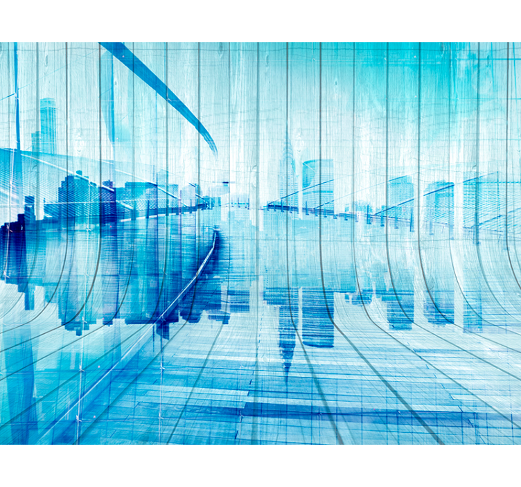 Dřevo efekt panorama města dřevěné fototapeta - TenStickers