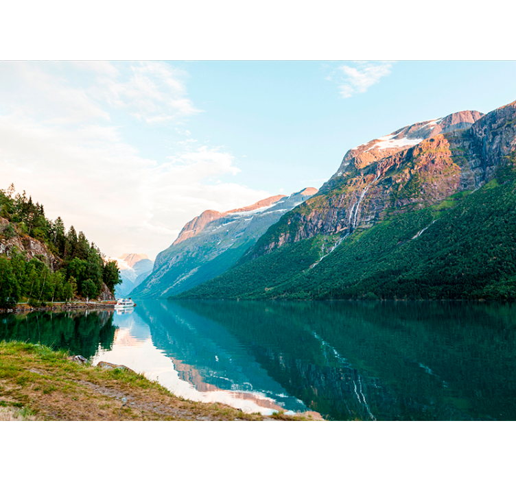 Dřevo krajina v nástěnné malbě jezera jezero - TenStickers