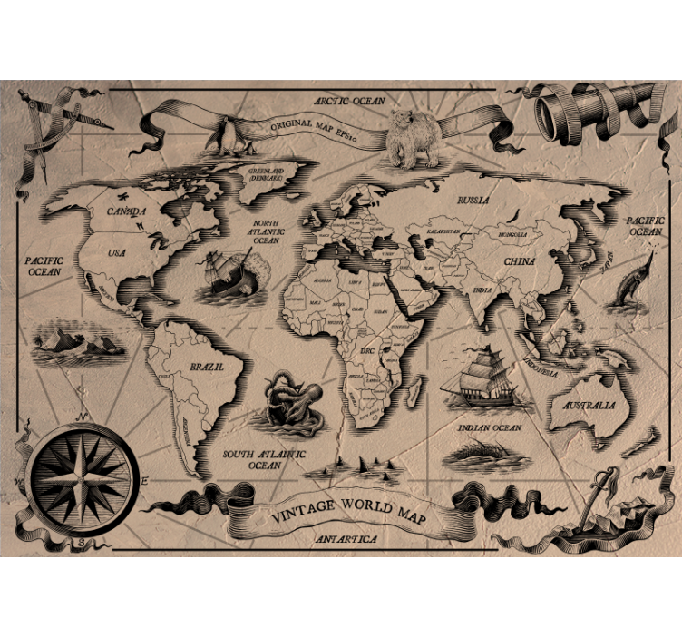 Fototapeta vintage world map effect home office - TenStickers