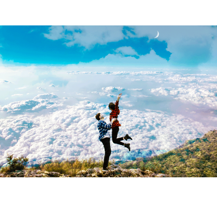 Radostné objetí nad mraky Fototapeta - TenStickers