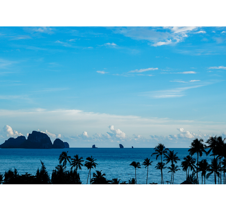 Palmy pláž moře modrá příroda fototapeta - TenStickers