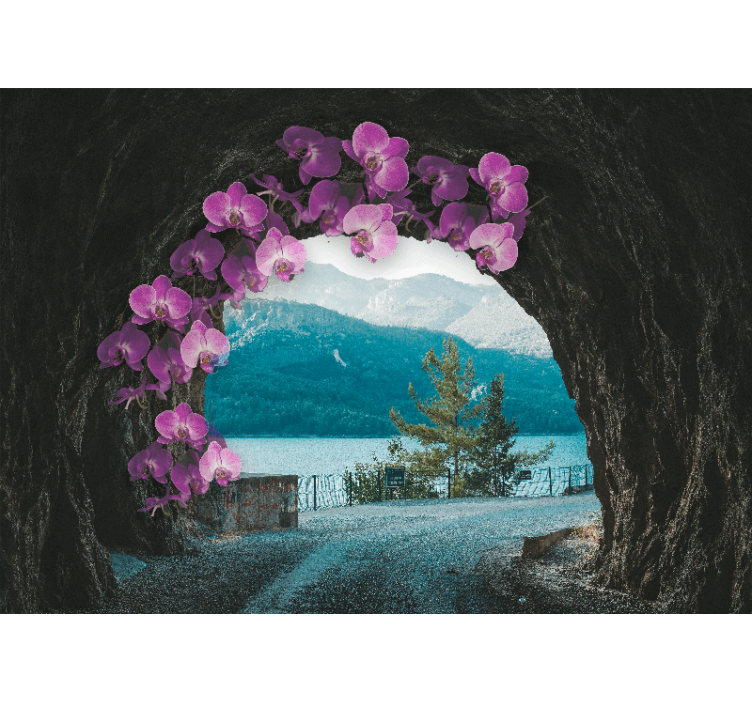 Orchideje rámující krajinu Fototapeta květiny - TenStickers
