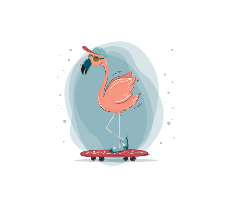 Fototapeta zvířata flamingo na skateboardu - TenStickers