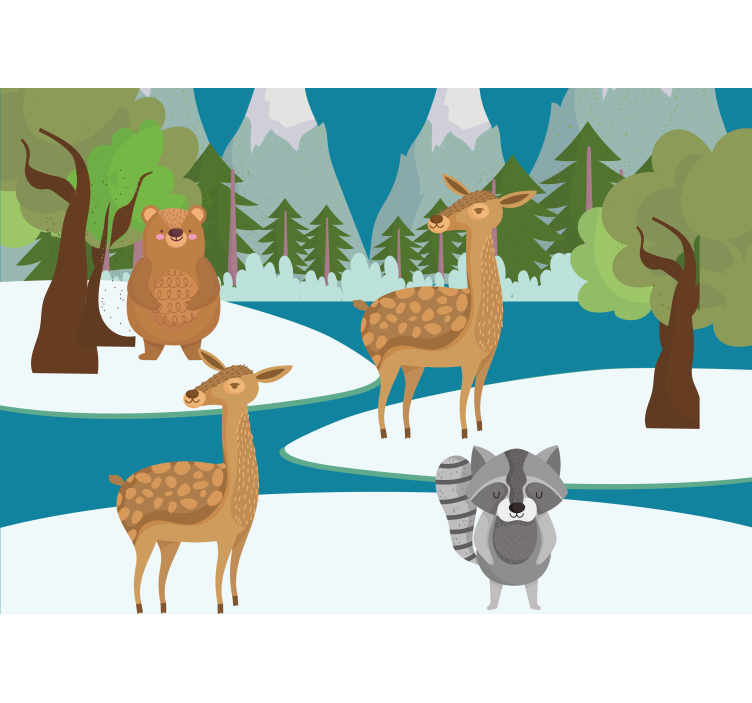 Tažené lesní zvířecí scéna Dětská ložnice fototapeta - TenStickers