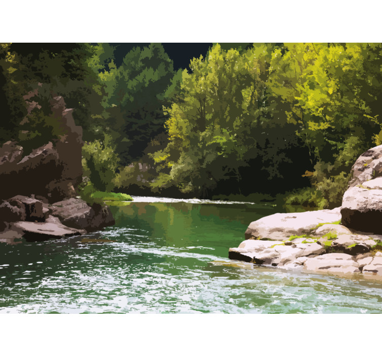 Fototapeta hory se stromy řeka příroda - TenStickers