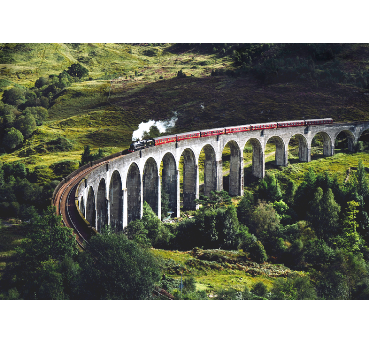 Vlak na mostě obklopený nástěnnými malbami stromů - TenStickers