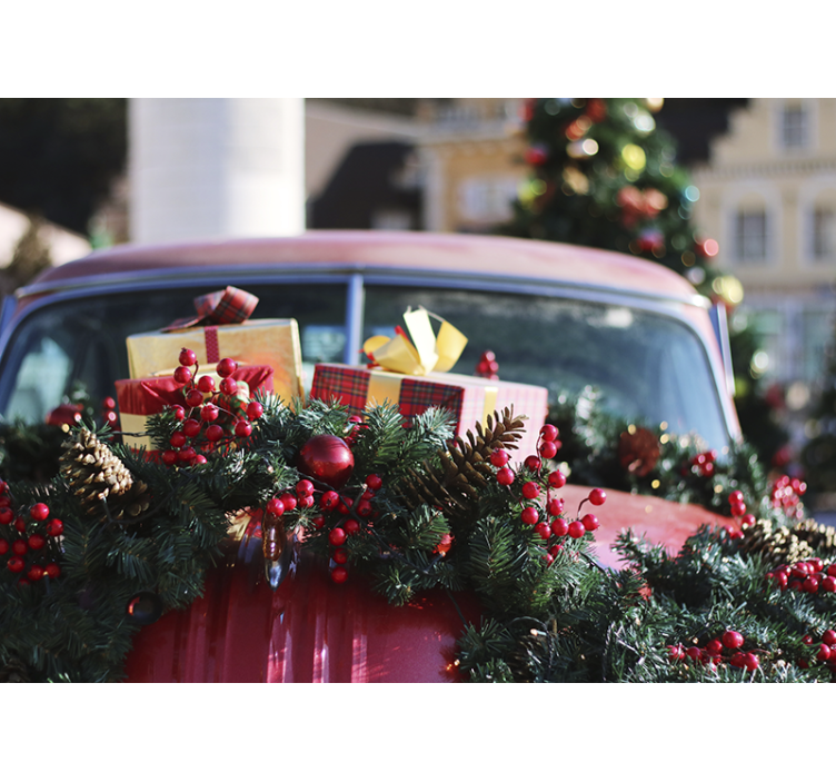 Fototapeta zelený a červený věnec na červeném autě - TenStickers