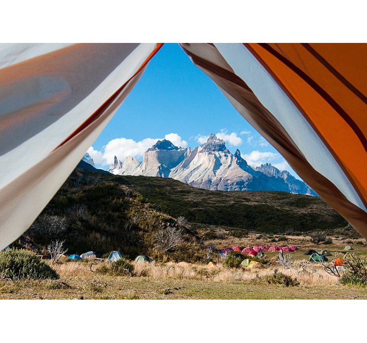 Fototapeta okno mountain camping 3d - TenStickers