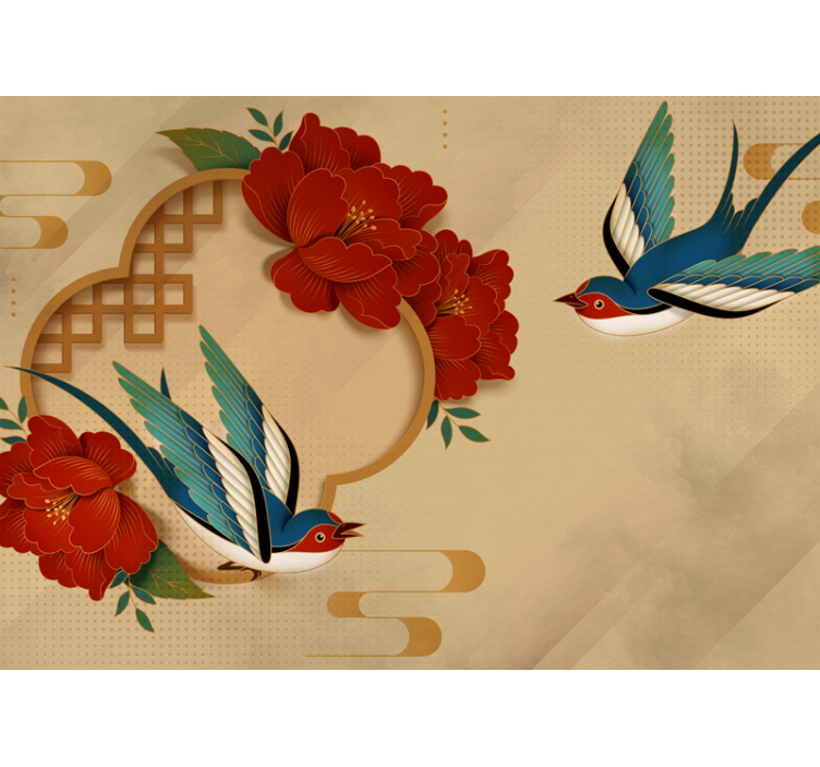 Ptáci a květiny 3d fototapeta - TenStickers