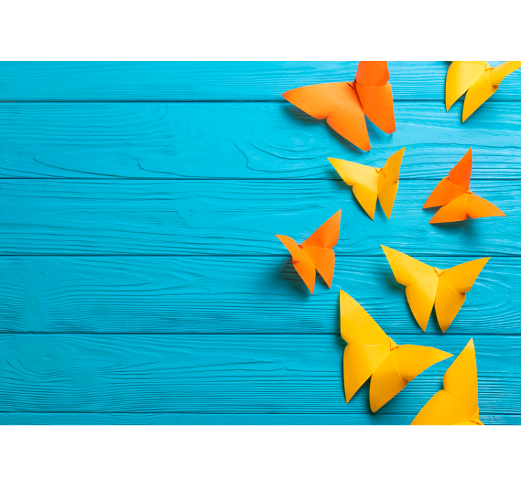 Barevné papírové motýly Dřevěná fototapeta - TenStickers