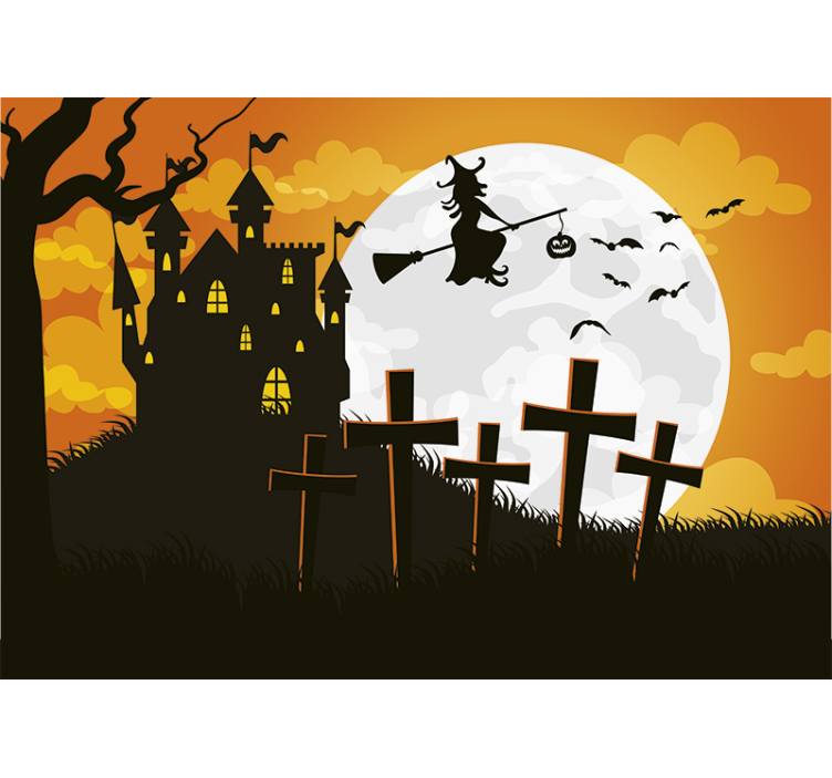 Fototapeta halloween dům s čarodějnicí - TenStickers