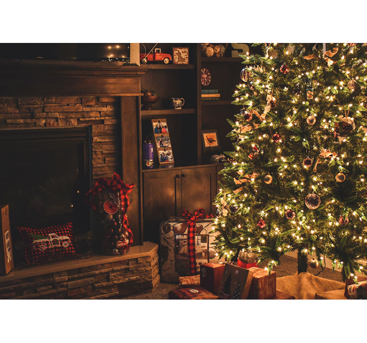 Vánoční fototapeta oslňující osvětlení stromu - TenStickers