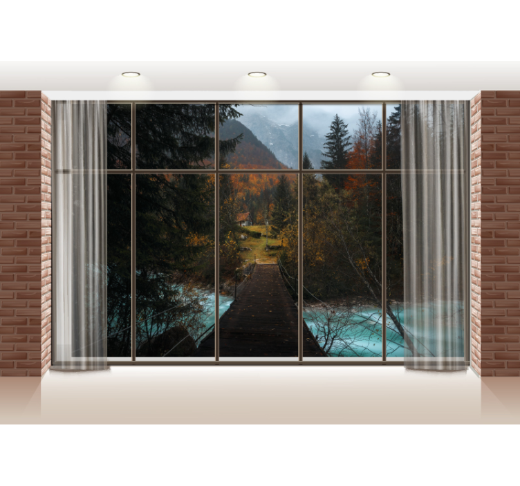 Okno s výhledem na les fototapeta - TenStickers