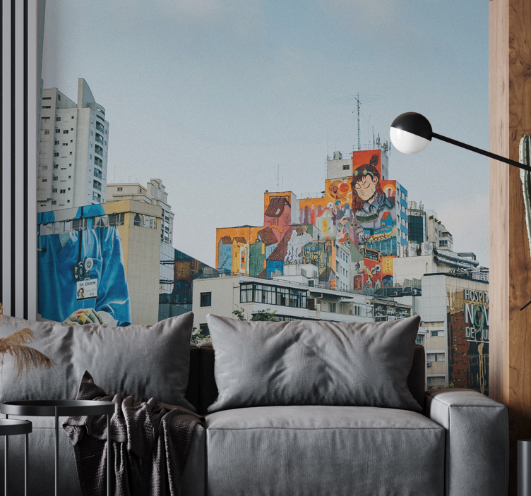 Barevná městská nástěnná malba Graffiti fototapeta - TenStickers