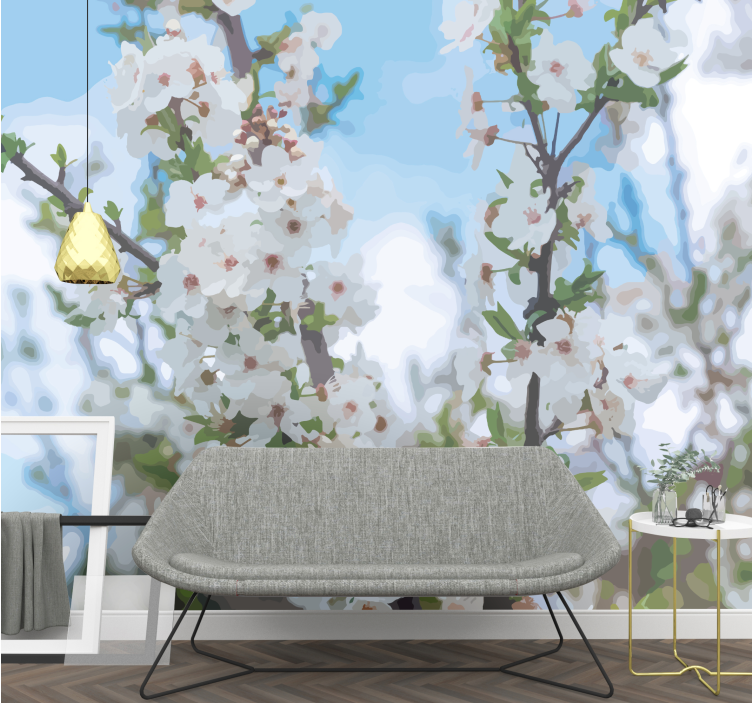 Bílý květ větev Fototapeta květiny - TenStickers