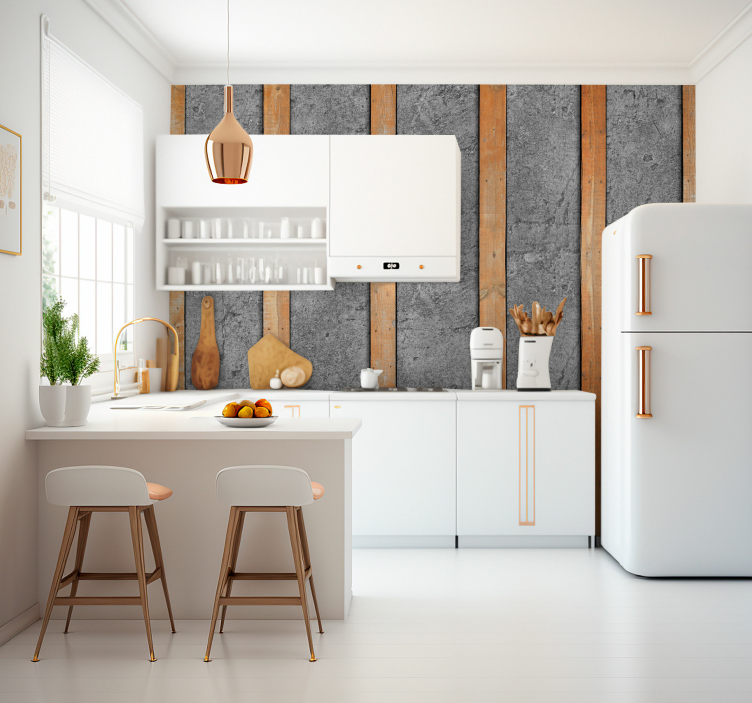 Dřevěné prkna na betonu Dřevěná fototapeta - TenStickers