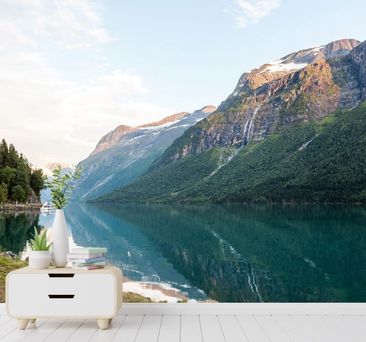 Dřevo krajina v nástěnné malbě jezera jezero - TenStickers