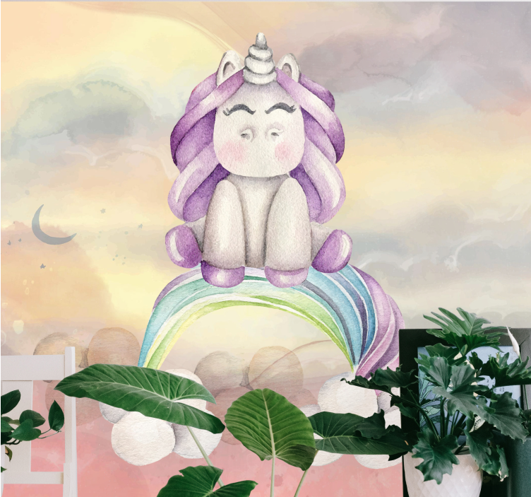 Fancy fototapeta roztomilý jednorožec s duhou - TenStickers