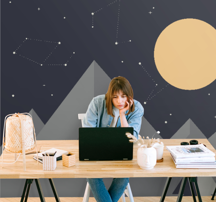 Fototapeta vesmír měsíční hory pod hvězdami - TenStickers