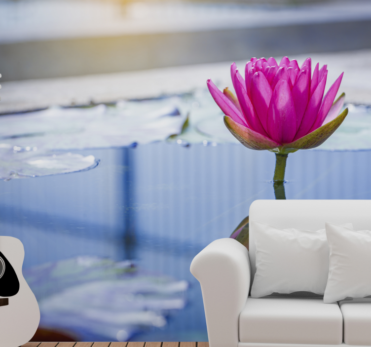 Jasně modrá voda a růžové květy fototapeta - TenStickers