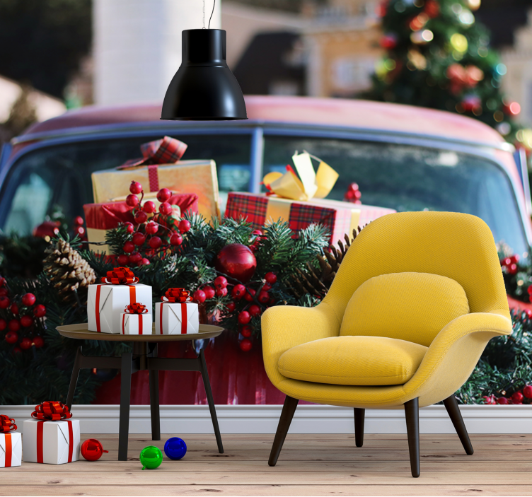 Fototapeta zelený a červený věnec na červeném autě - TenStickers