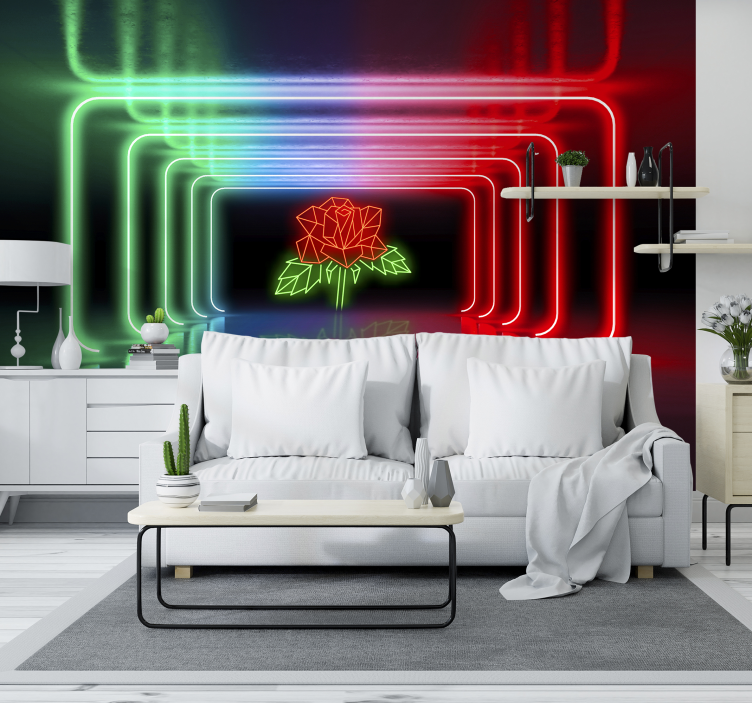 Fototapeta neonová růže s efektem 3d - TenStickers