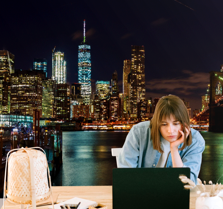 New york fototapeta noční panorama manhattanu - TenStickers