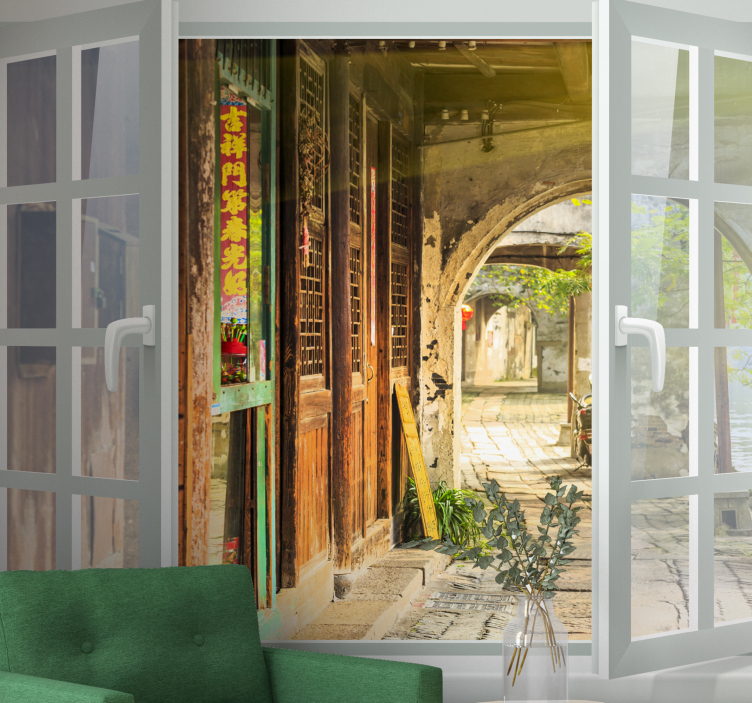 Fototapeta okno s výhledem na staré město - TenStickers