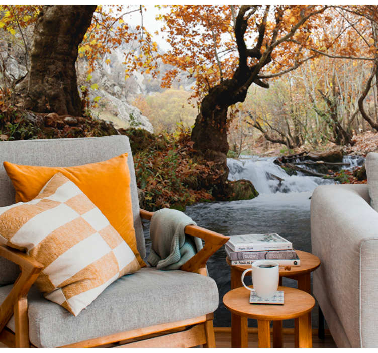 řeka podzimní krajina příroda fototapeta - TenStickers