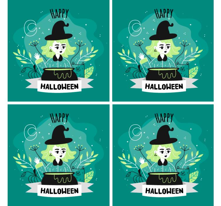 Halloweenský podtácek s čarodějnicí a kotlíkem - TenStickers