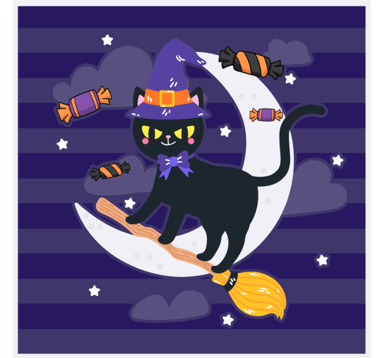 Halloweenský podtácek kočka čarodějnice na koštěti - TenStickers