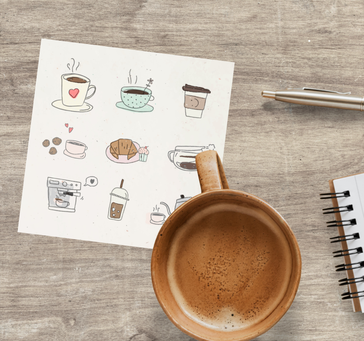 Roztomilý ručně kreslenou káva ikony modernípodtácek - TenStickers