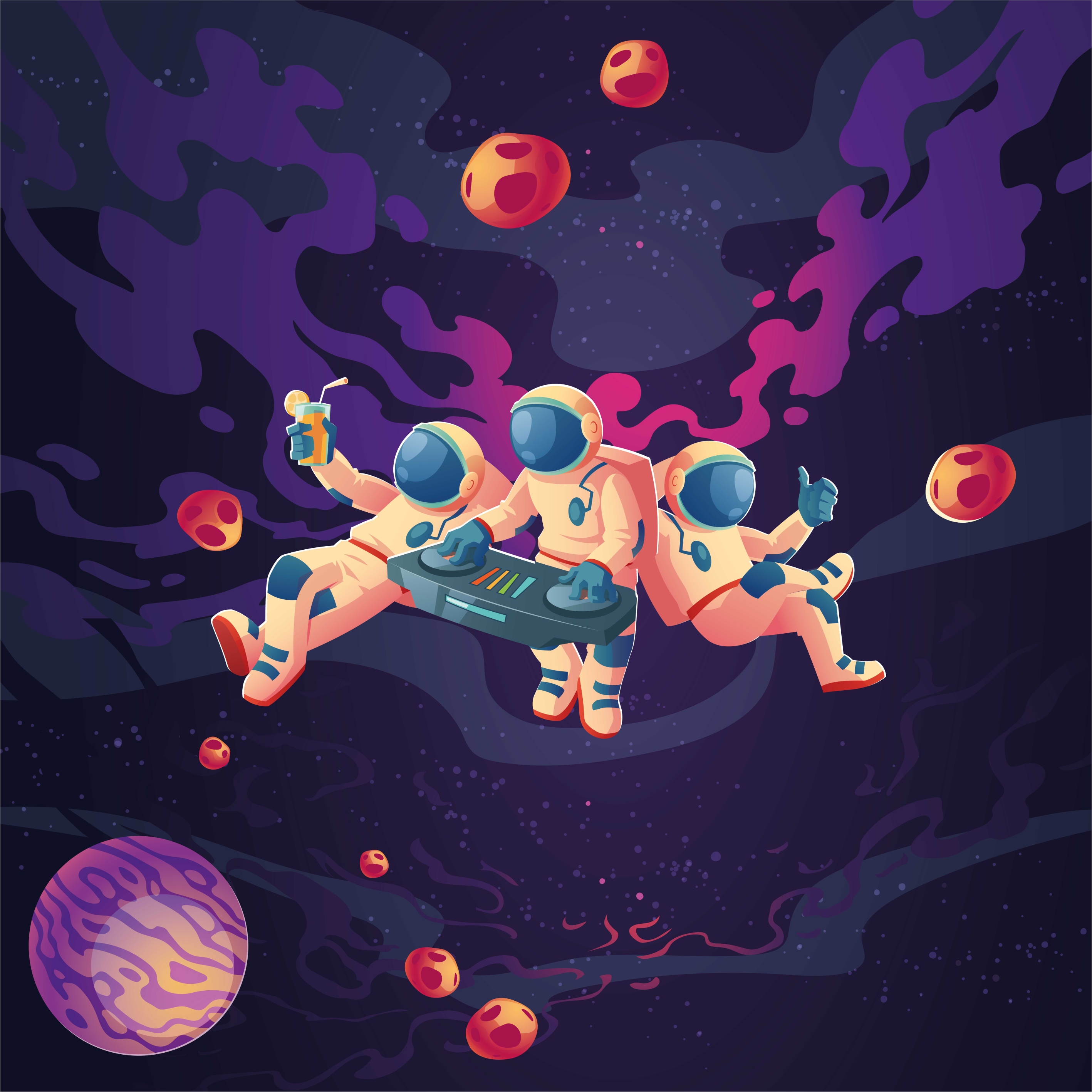 Plakát do dětské ložnice s astronauty v akci - TenStickers