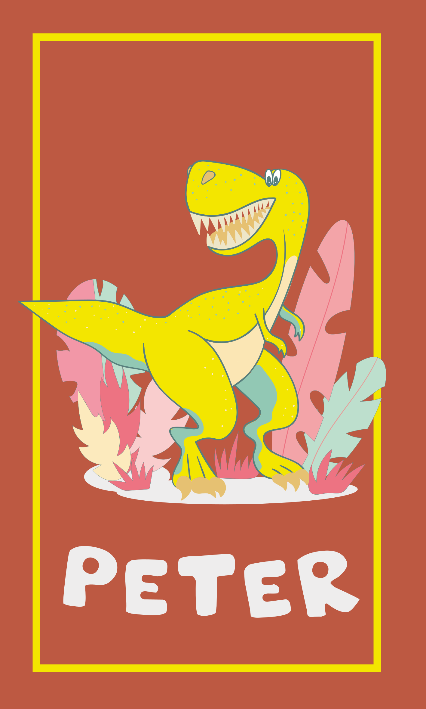 Plakát do dětské ložnice Žlutý dinosaurus s rostlinami - TenStickers