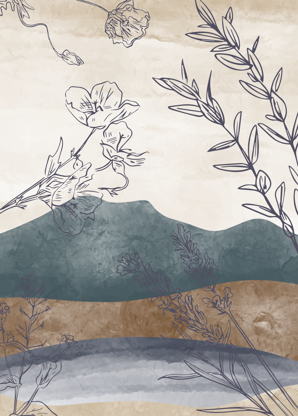 Plakát květin a rostlin v botanických siluetách - TenStickers