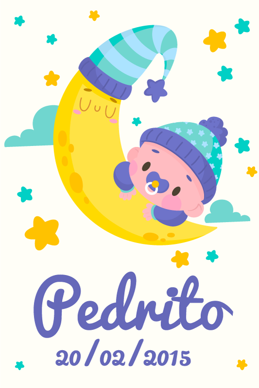 Přizpůsobitelný plakát spící miminko na měsíci - TenStickers