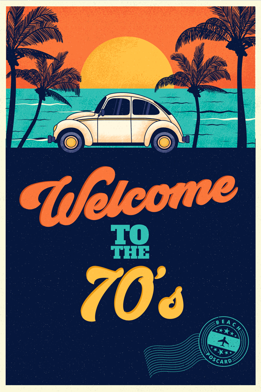 Retro plakát vítejte v 70. letech - TenStickers