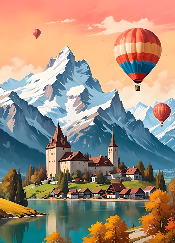 Krajinný plakát města "chateau d'oex" - TenStickers