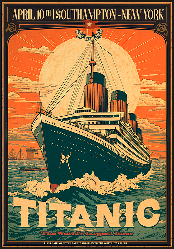 Retro plakát první plavba titaniku - TenStickers