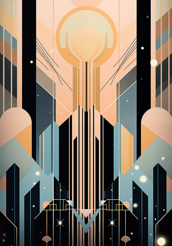 Růžové a modré tvary plakát art deco - TenStickers