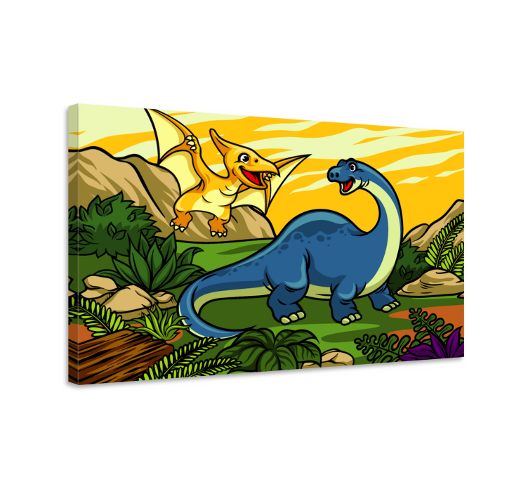 Dětský dinosaurus s krajinářským uměním na plátně - TenStickers