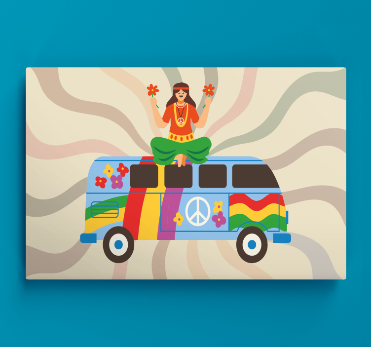 Colorfu hippie dívka s autobusovým retro plátnem - TenStickers