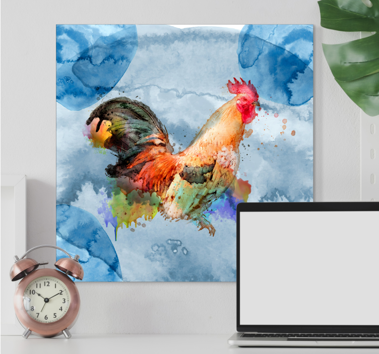 Malovaný kohout na modrém texturovaném ptačím plátně - TenStickers